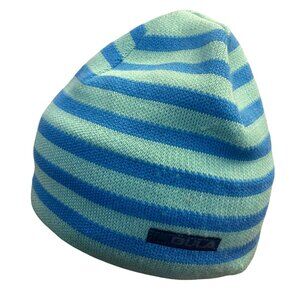 Striped Bula Beanie Hat Blue Green Unisex Wool Polyester Blend Made In Canada